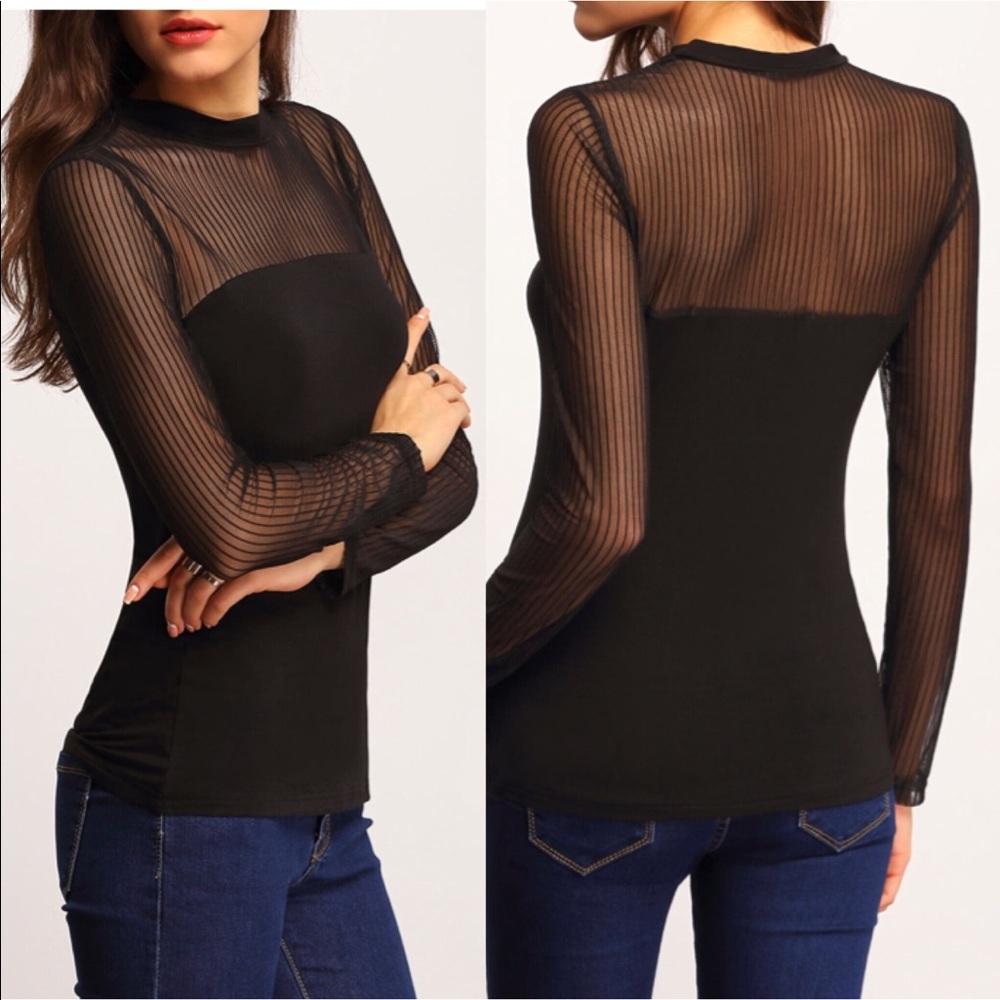 🆕🍾Black Mesh top insert long sleeve sexy blouse